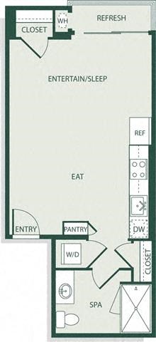 Floor plan for studio, 1 bath, 501 sqft