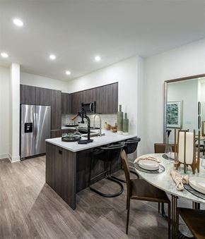 Los Angeles apartment for rent - Kitchen with dining and cabinets  at Kinley West LA, Los Angeles, CA
