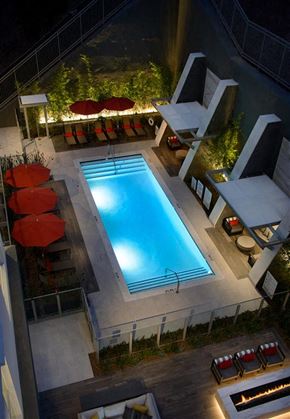 Los Angeles apartment for rent - Pool view from above at Kinley West LA new apartments in Culver City.