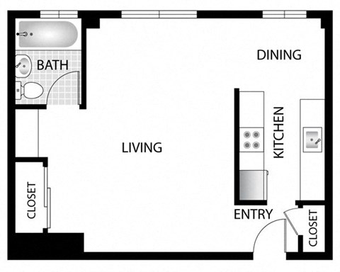 Floor plan for studio, 1 bath, 450 sqft