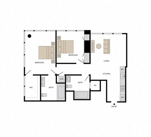 Floor plan for 2 beds, 2 baths, 1170 sqft