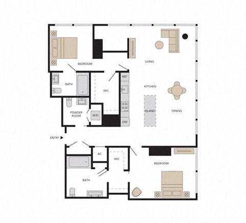 Floor plan for 2 beds, 2.5 baths, 1655 sqft