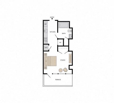 Floor plan for studio, 1 bath, 495 sqft