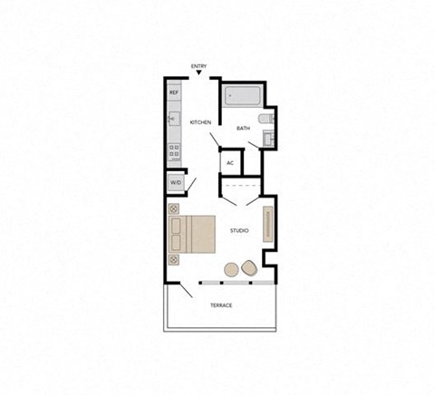 Floor plan for studio, 1 bath, 495 sqft