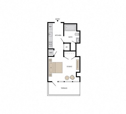 Floor plan for studio, 1 bath, 504 sqft