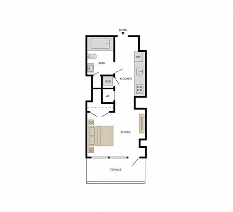 Floor plan for studio, 1 bath, 516 sqft