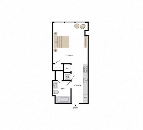 Floor plan for studio, 1 bath, 579 sqft