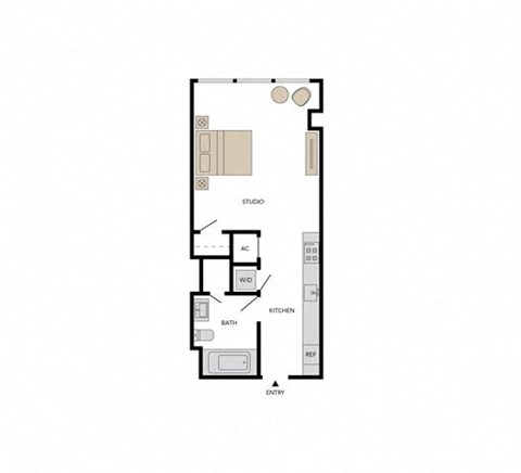 Floor plan for studio, 1 bath, 587 sqft