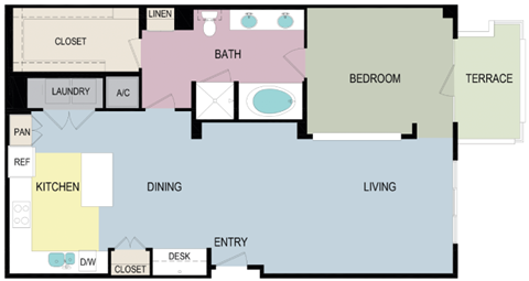 Floor plan for 1 bed, 1 bath, 1151 sqft