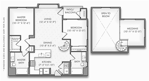 Floor plan for 2 beds, 2 baths, 1241 sqft