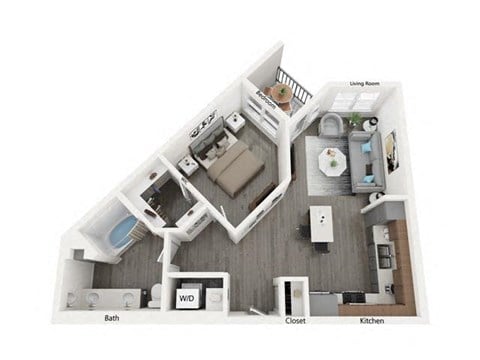 Floor plan for 1 bed, 1 bath, 739 sqft
