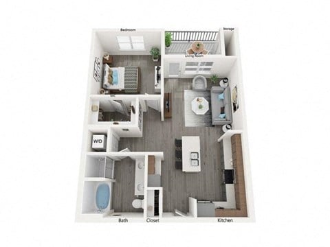 Floor plan for 1 bed, 1 bath, 820 sqft
