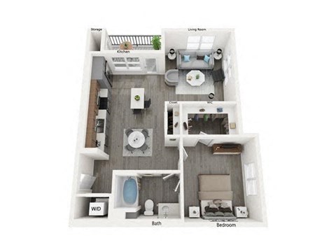 Floor plan for 1 bed, 1 bath, 801 sqft