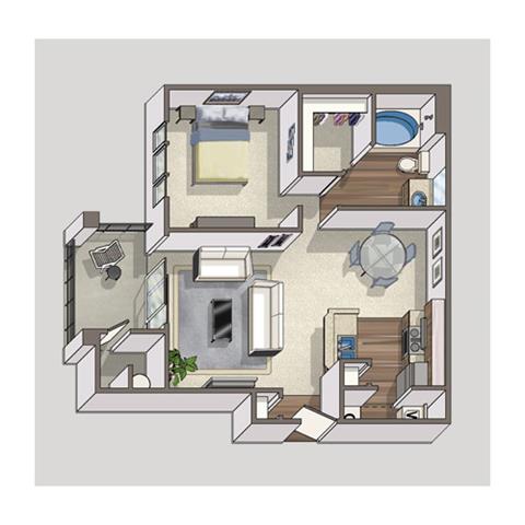 Floor plan for 1 bed, 1 bath, 815 sqft