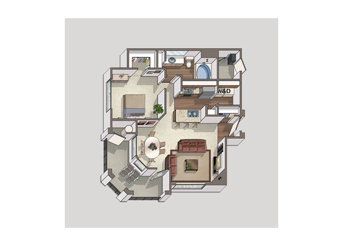 Floor plan for 1 bed, 1 bath, 774 sqft