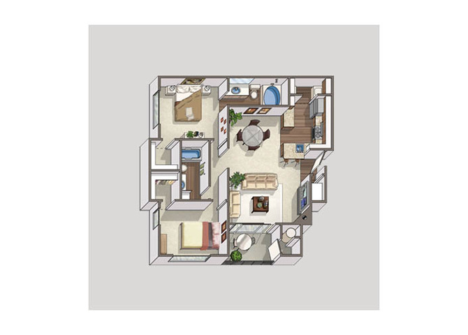 Floor plan for 2 beds, 2 baths, 1060 sqft