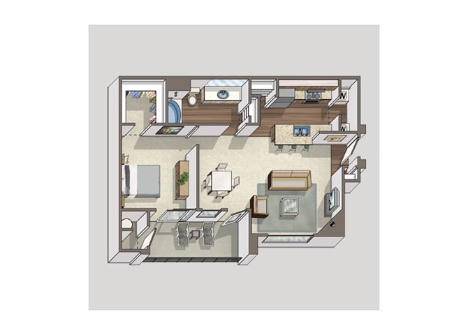 Floor plan for 1 bed, 1 bath, 819 sqft