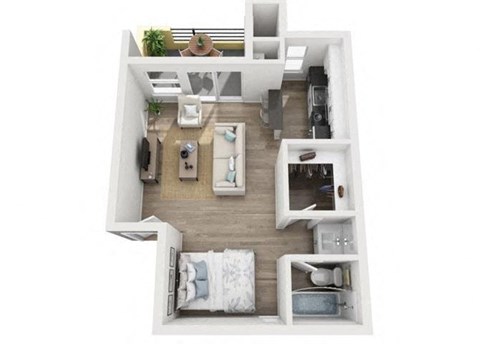 Floor plan for studio, 1 bath, 480 sqft