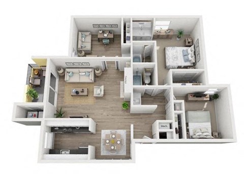 Floor plan for 3 beds, 2 baths, 1180 sqft