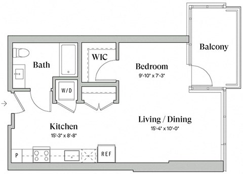 Floor plan for studio, 1 bath, 552 sqft