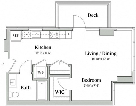 Floor plan for studio, 1 bath, 562 sqft