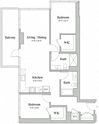 Floor plan for 2 beds, 2 baths, 1178 sqft