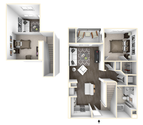 Floor plan for 1 bed, 1 bath, 868 sqft