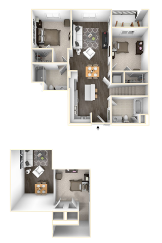 Floor plan for 2 beds, 2 baths, 1127 sqft