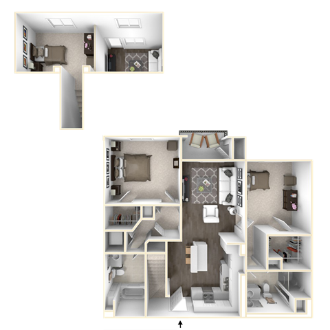 Floor plan for 2 beds, 2 baths, 1216 sqft