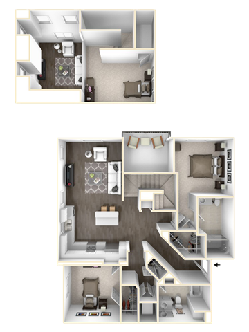Floor plan for 2 beds, 2 baths, 1321 sqft
