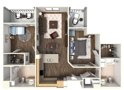 Floor plan for 2 beds, 2 baths, 1081 sqft