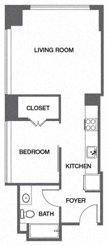 Floor plan for 1 bed, 1 bath, 548 sqft
