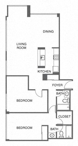Floor plan for 2 beds, 2 baths