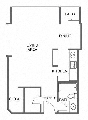 Floor plan for studio, 1 bath