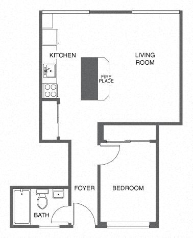 Floor plan for 1 bed, 1 bath