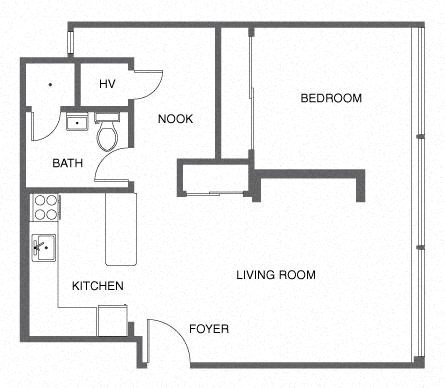 Floor plan for 1 bed, 1 bath