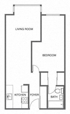 Floor plan for 1 bed, 1 bath