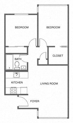 Floor plan for 2 beds, 1 bath