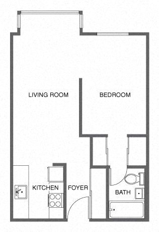 Floor plan for 1 bed, 1 bath