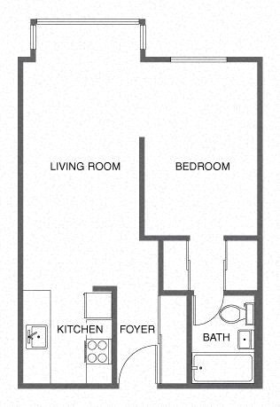 Floor plan for 1 bed, 1 bath