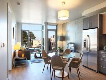 San Francisco apartment for rent - A modern kitchen with a dining table and chairs.