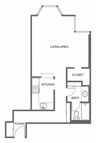 Floor plan for studio, 1 bath, 575 sqft
