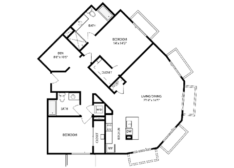 Floor plan for 2 beds, 2 baths, 1572 sqft