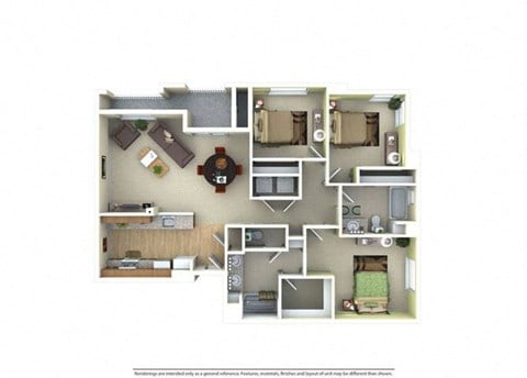Floor plan for 3 beds, 2 baths, 1467 sqft