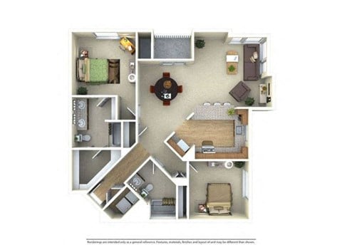 Floor plan for 2 beds, 2 baths, 1314 sqft