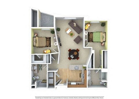 Floor plan for 2 beds, 2 baths, 1187 sqft