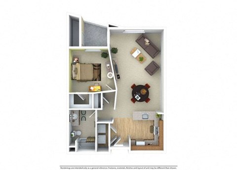 Floor plan for 1 bed, 1 bath, 871 sqft