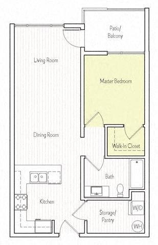 Floor plan for 1 bed, 1 bath, 700 sqft