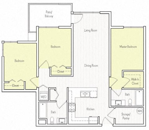 Floor plan for 3 beds, 2 baths, 1172 sqft