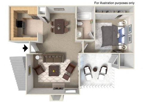 Floor plan for 1 bed, 1 bath, 800 sqft
